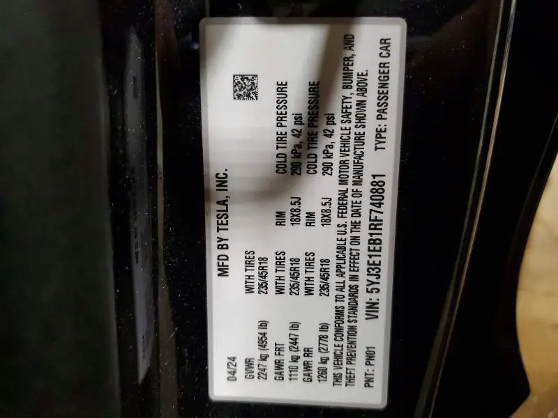 2024 TESLA MODEL 3   