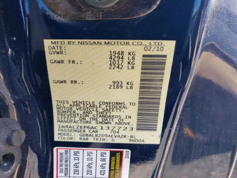 2010 NISSAN ALTIMA S  