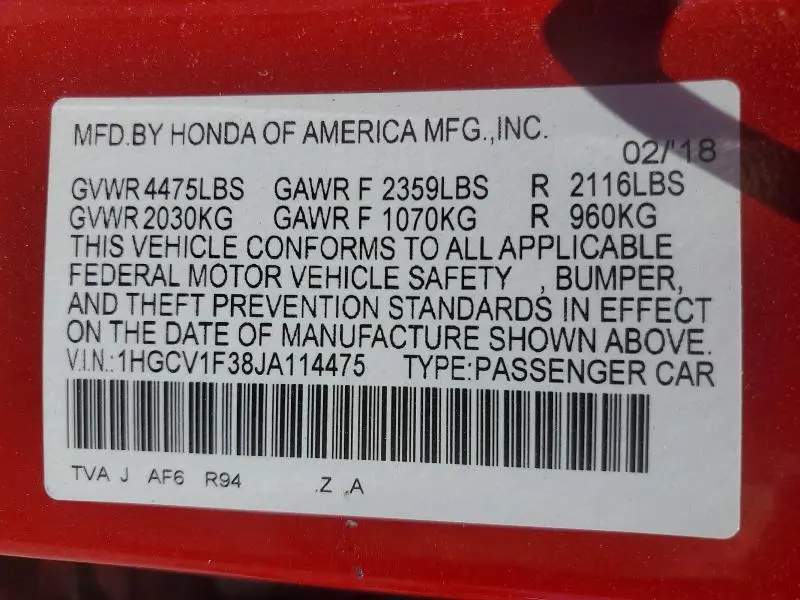 2018 HONDA ACCORD SPORT  