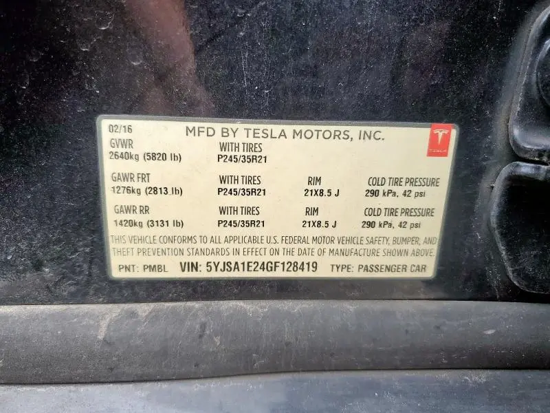 2016 TESLA MODEL S   