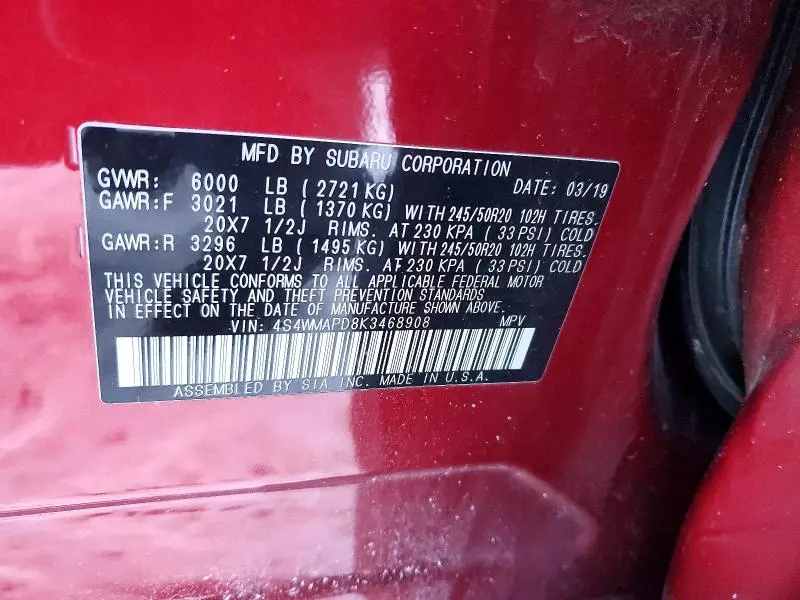 2019 SUBARU ASCENT LIMITED  