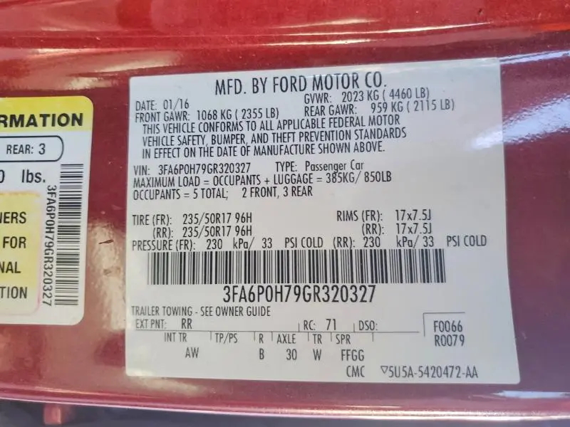 2016 FORD FUSION SE  
