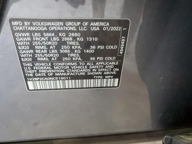 2022 VOLKSWAGEN ATLAS SEL  