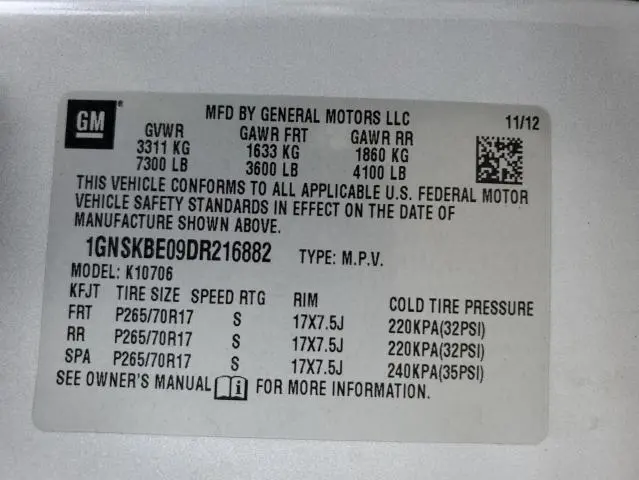 2013 CHEVROLET TAHOE K1500 LT  