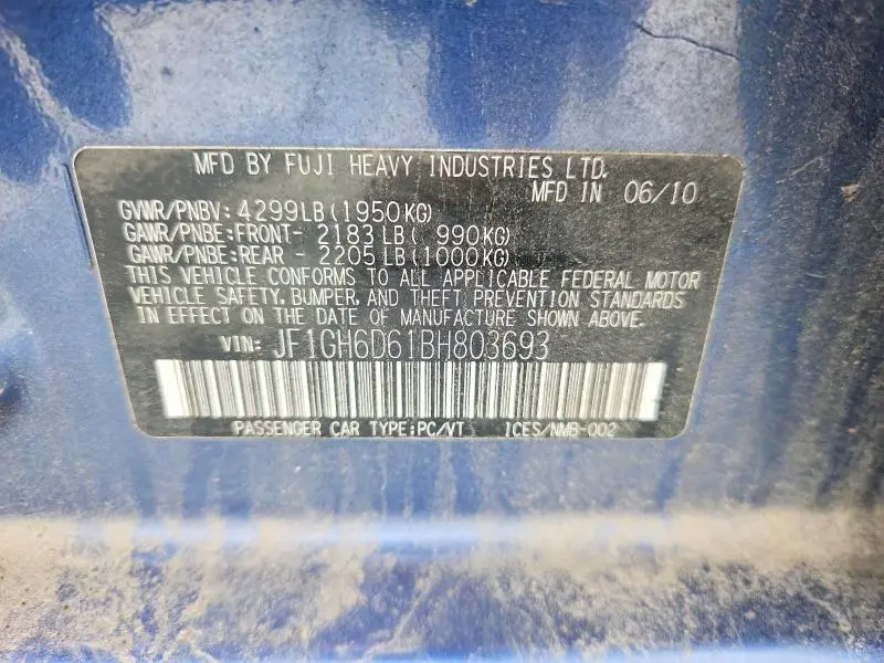 2011 SUBARU IMPREZA OUTBACK SPORT  