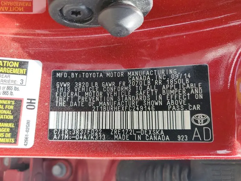 2015 TOYOTA COROLLA S PLUS  