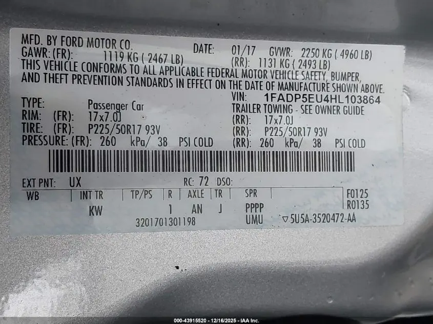 2017 FORD C-MAX ENERGI SE