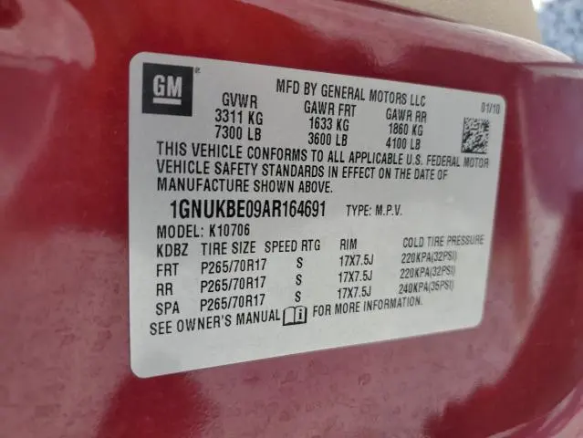 2010 CHEVROLET TAHOE K1500 LT  
