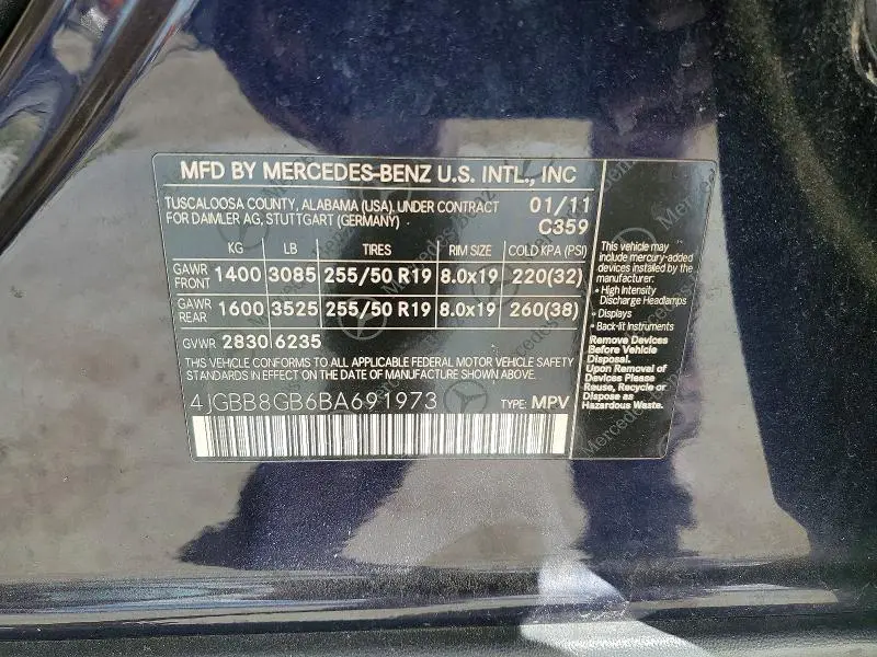 2011 MERCEDES-BENZ ML 350 4MATIC  