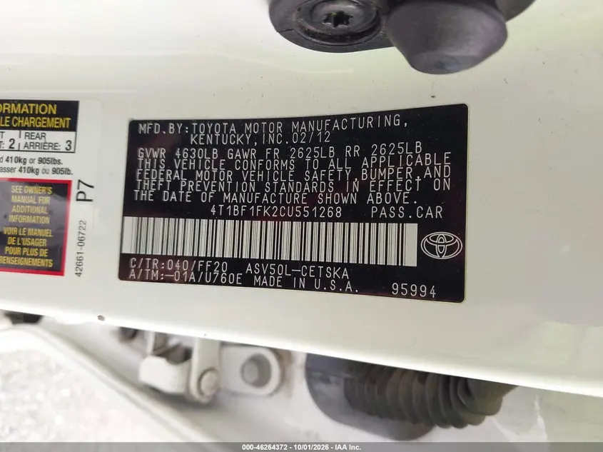 2012 TOYOTA CAMRY SE
