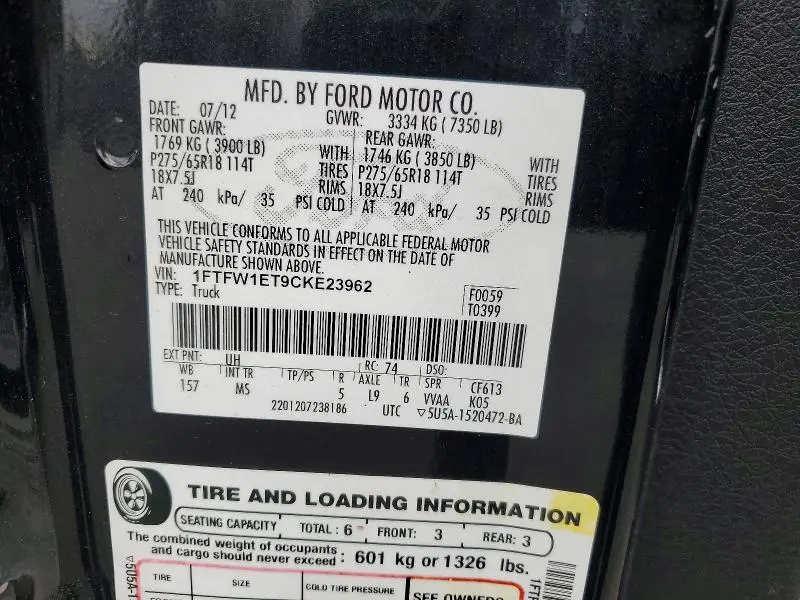 2012 FORD F150 SUPERCREW  