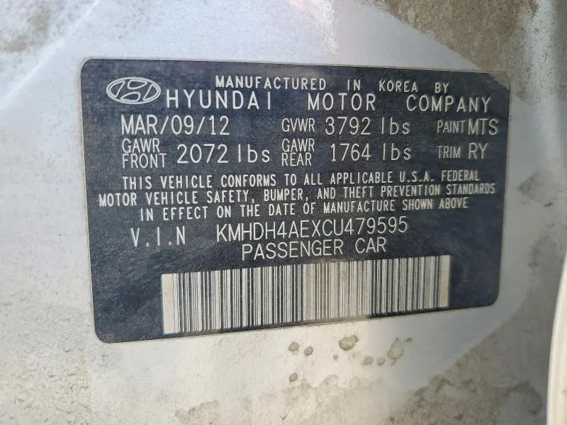 2012 HYUNDAI ELANTRA LIMITED  