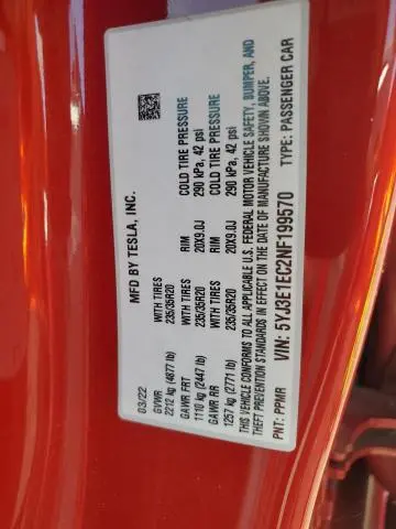 2022 TESLA MODEL 3   