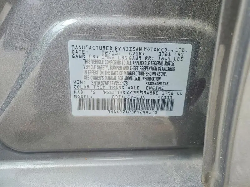 2015 NISSAN SENTRA S  