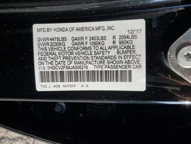 2018 HONDA ACCORD EXL  