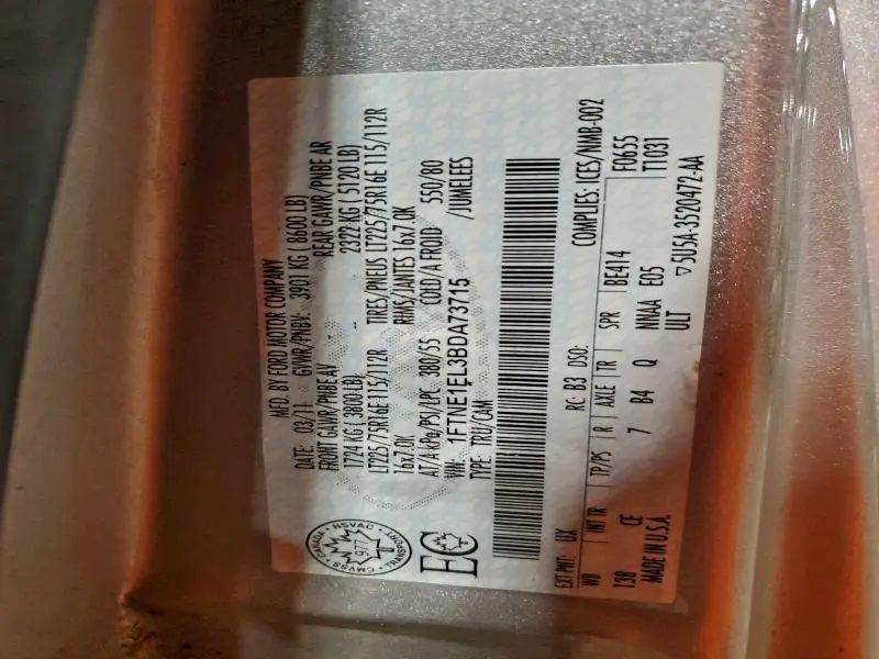 2011 FORD ECONOLINE E150 VAN  