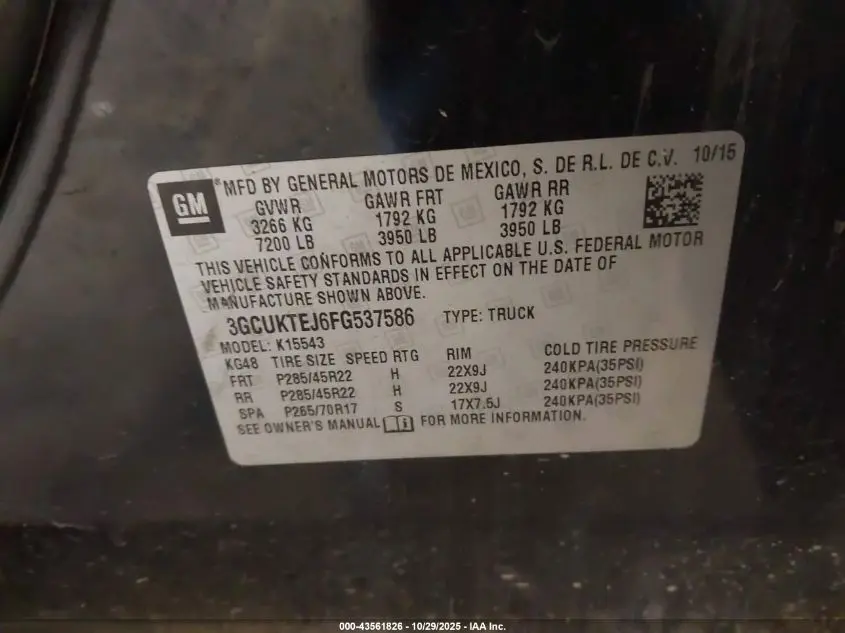 2015 CHEVROLET SILVERADO 1500 HIGH COUNTRY