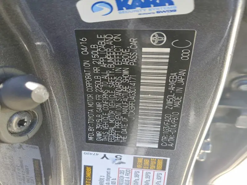 2016 TOYOTA PRIUS TWO  