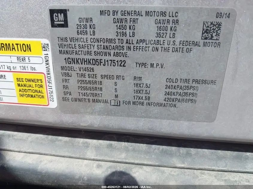 2015 CHEVROLET TRAVERSE 2LT