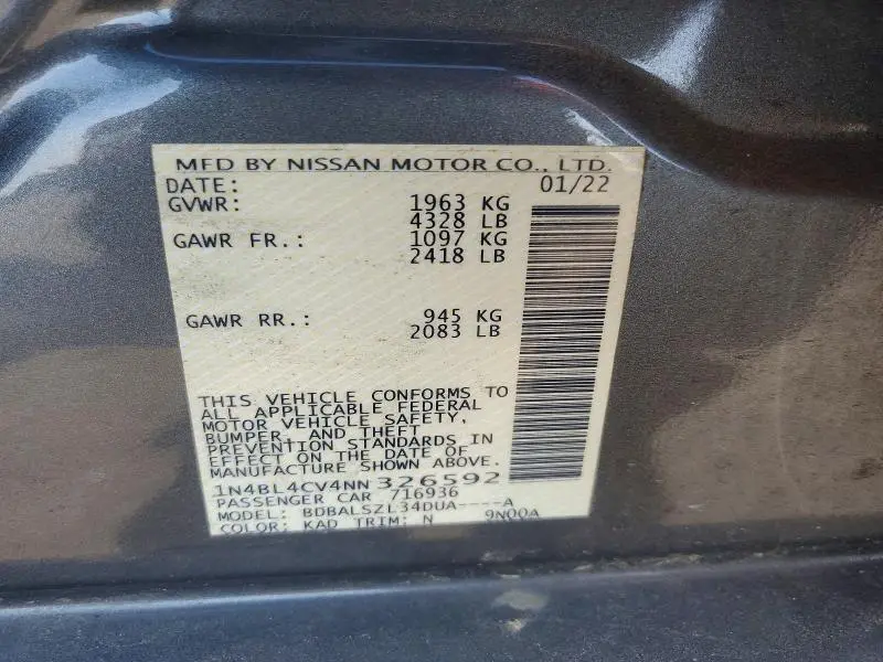 2022 NISSAN ALTIMA SR  