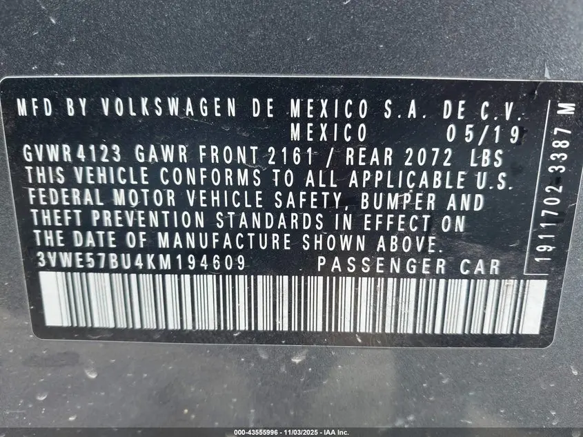 2019 VOLKSWAGEN JETTA 1.4T SEL