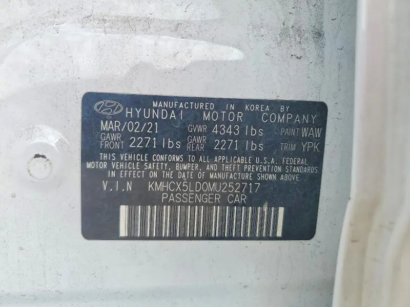 2021 HYUNDAI IONIQ LIMITED  