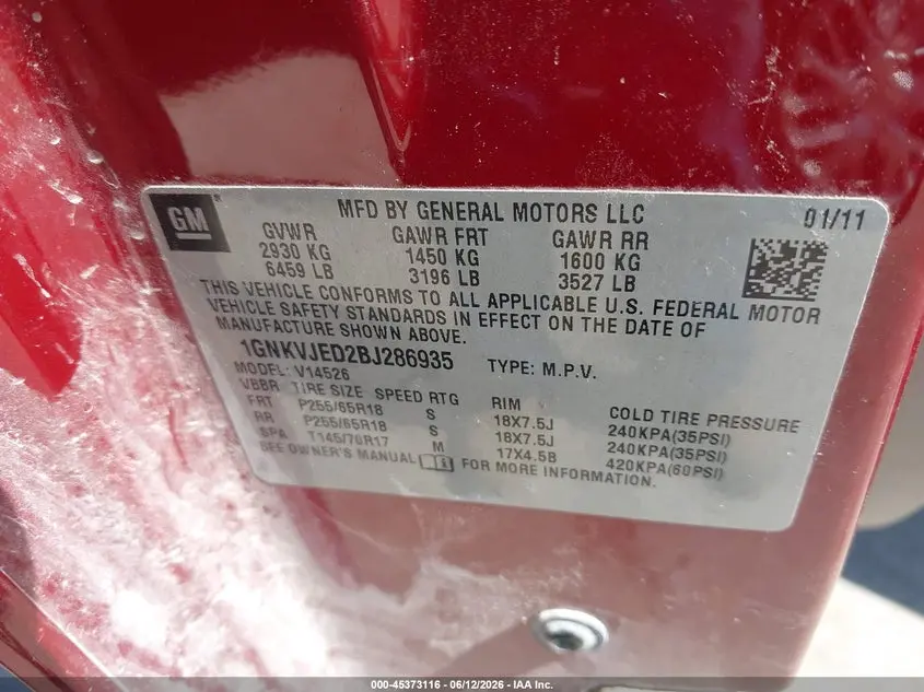 2011 CHEVROLET TRAVERSE 2LT