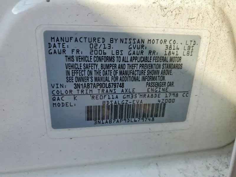 2013 NISSAN SENTRA S  