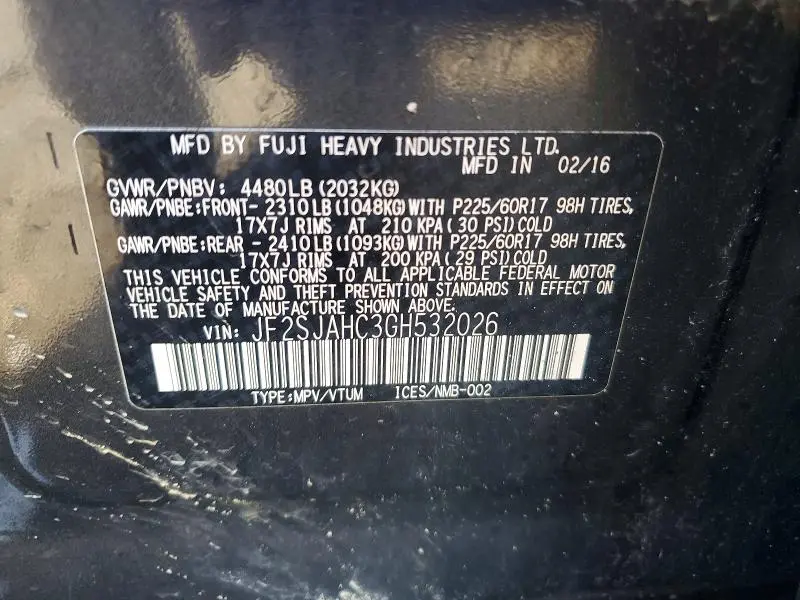 2016 SUBARU FORESTER 2.5I LIMITED  