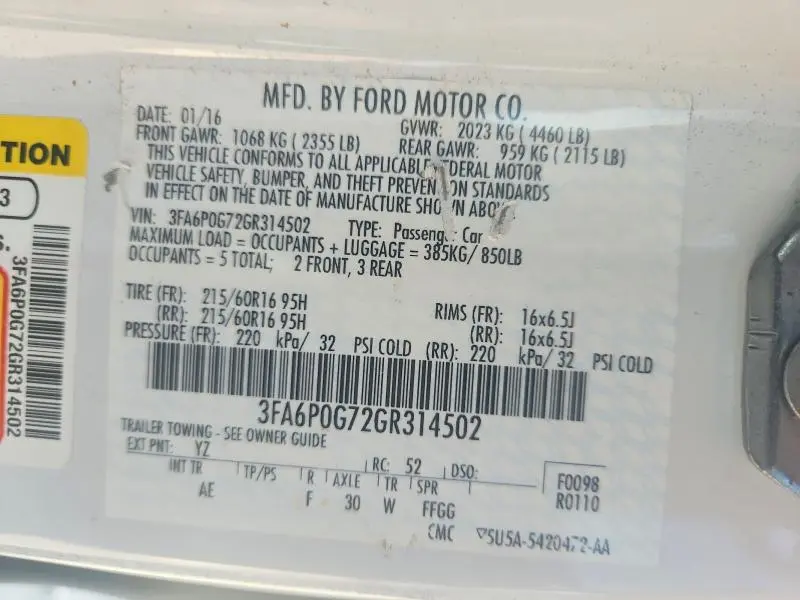 2016 FORD FUSION S  