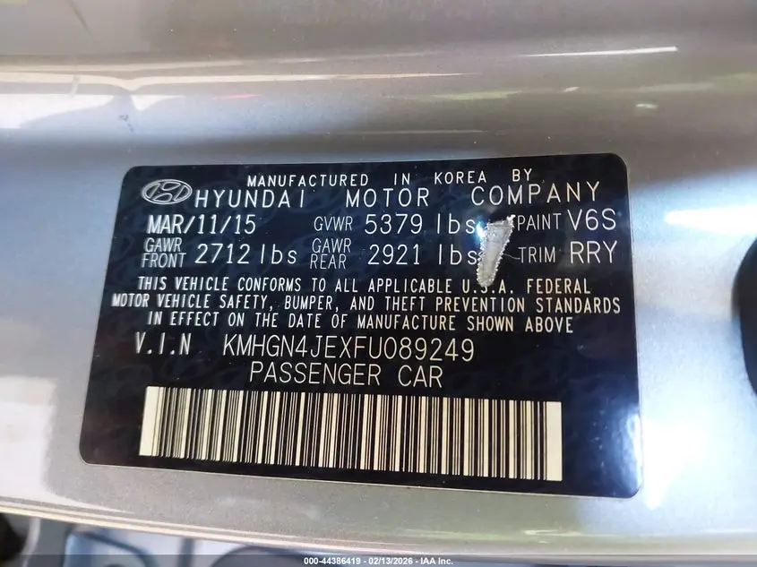 2015 HYUNDAI GENESIS 3.8