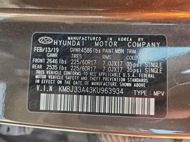 2019 HYUNDAI TUCSON LIMITED  