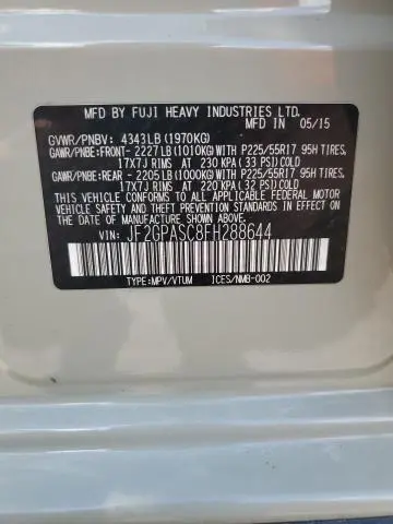 2015 SUBARU XV CROSSTREK SPORT LIMITED  