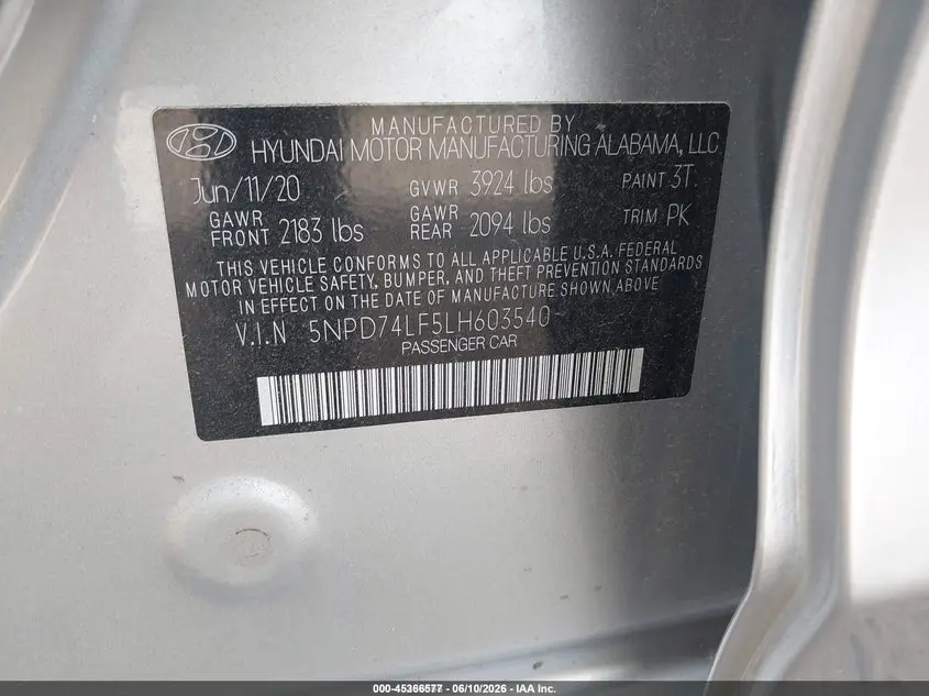 2020 HYUNDAI ELANTRA SE