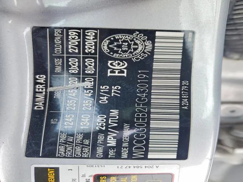 2015 MERCEDES-BENZ GLK 250 BLUETEC  