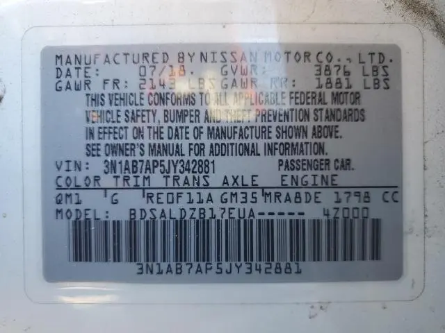 2018 NISSAN SENTRA S  