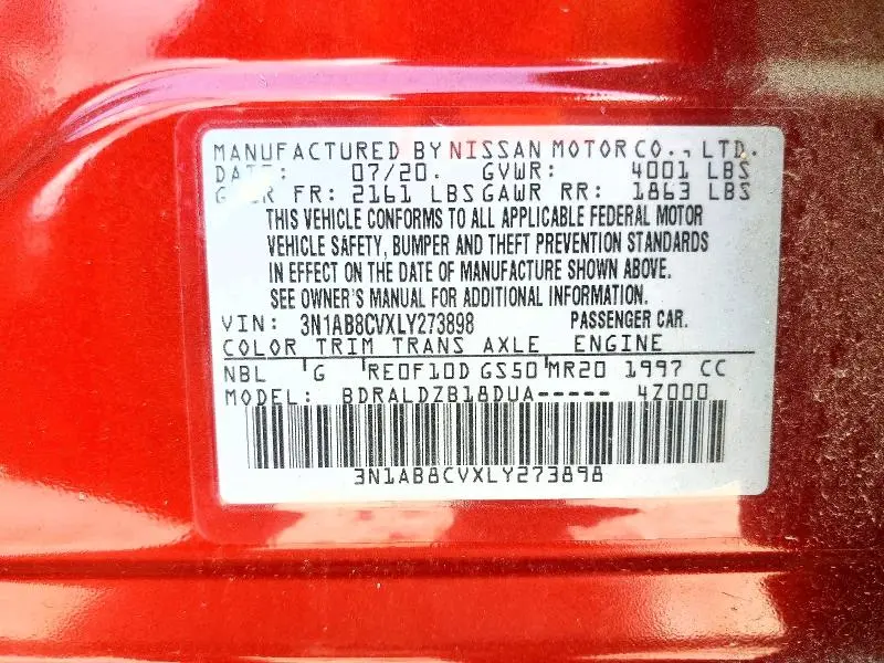 2020 NISSAN SENTRA SV  