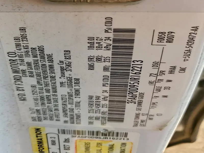 2018 FORD FUSION TITANIUM/PLATINUM  