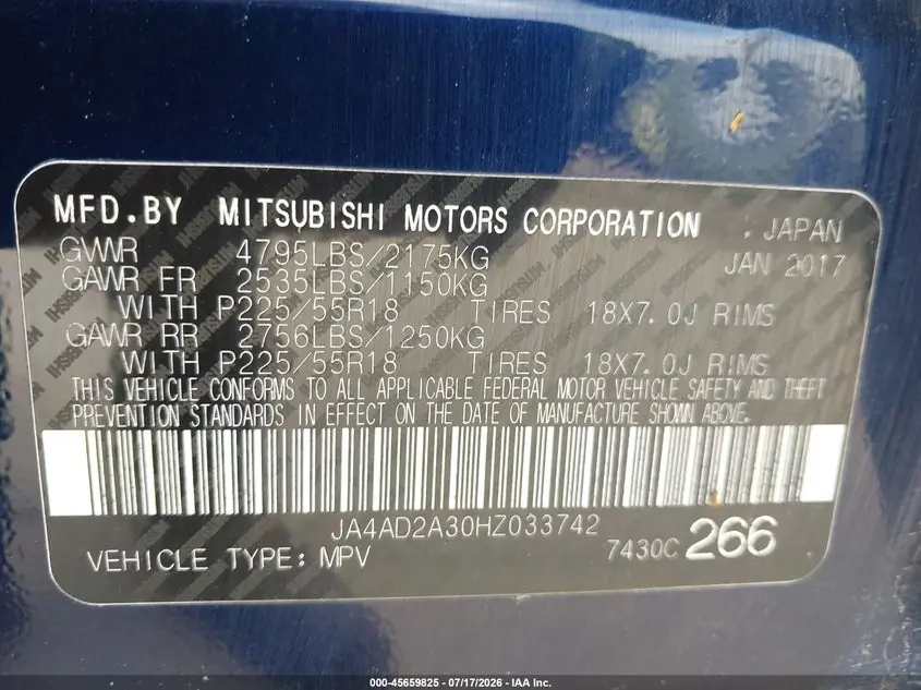2017 MITSUBISHI OUTLANDER ES