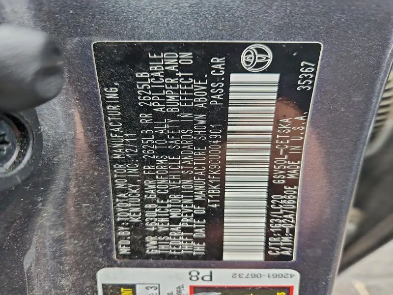 2012 TOYOTA CAMRY SE  