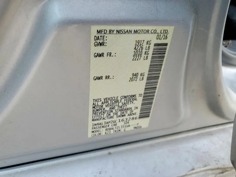 2016 NISSAN ALTIMA 2.5 SL  