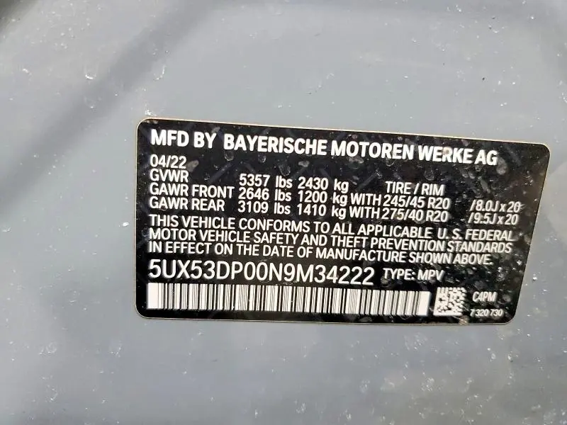 2022 BMW X3 XDRIVE30I  