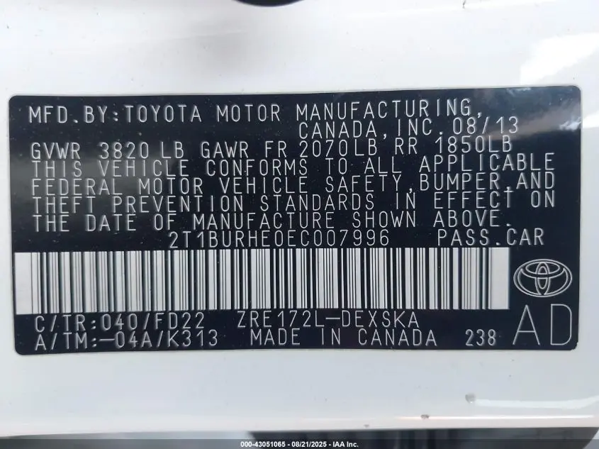 2014 TOYOTA COROLLA S PLUS