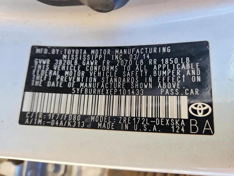 2014 TOYOTA COROLLA S PLUS  