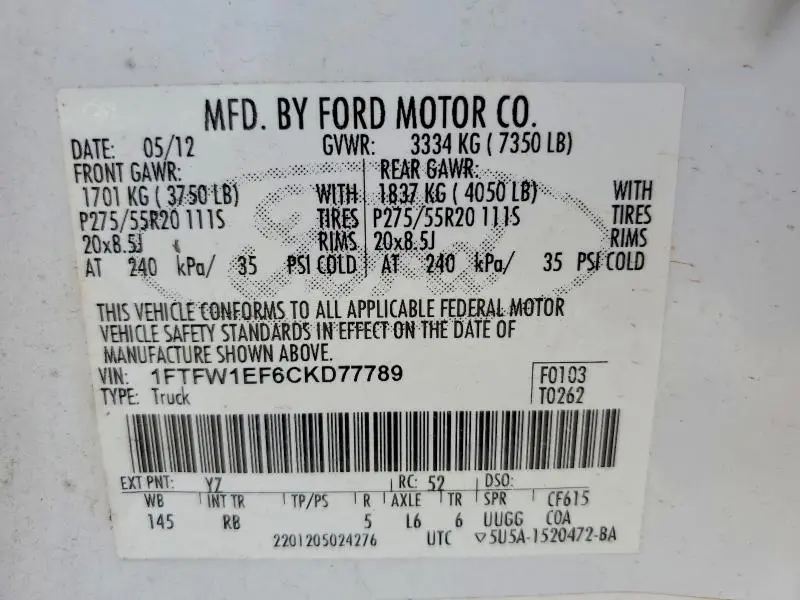 2012 FORD F150 SUPERCREW  