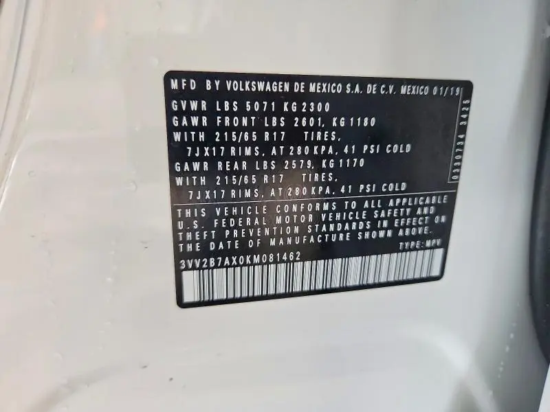 2019 VOLKSWAGEN TIGUAN SE  