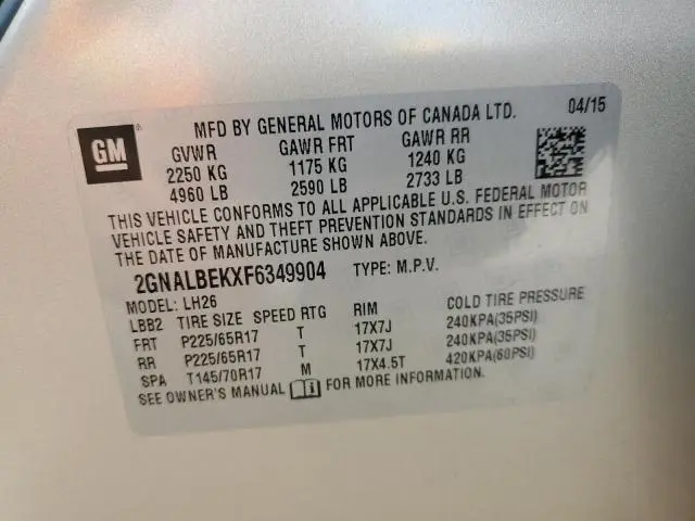 2015 CHEVROLET EQUINOX LT  