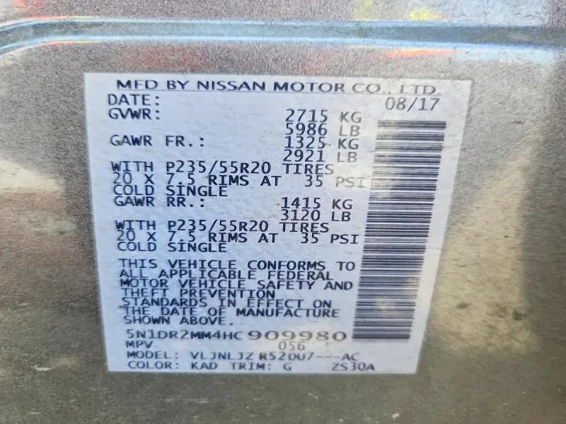 2017 NISSAN PATHFINDER PLATINUM  