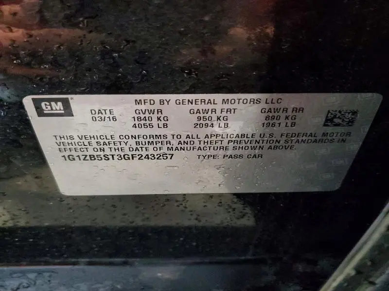 2016 CHEVROLET MALIBU LS  