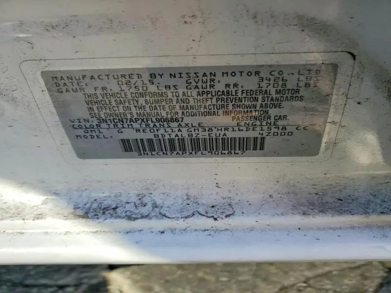 2015 NISSAN VERSA 1.6 SV  